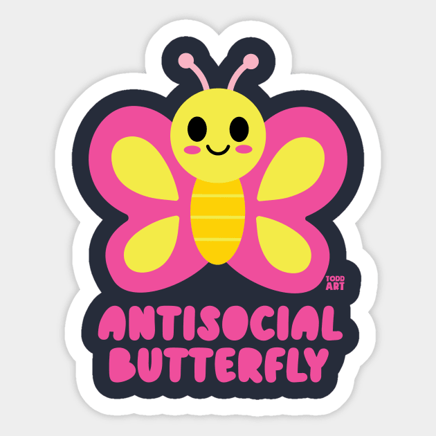 ANTISOCIAL BUTTERFLY Sticker by toddgoldmanart